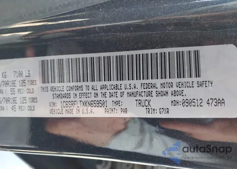 2019 Ram 1500 Rebel 4X4 5'7 Box из США, поврежденный, VIN 1C6SRFLTXKN659501